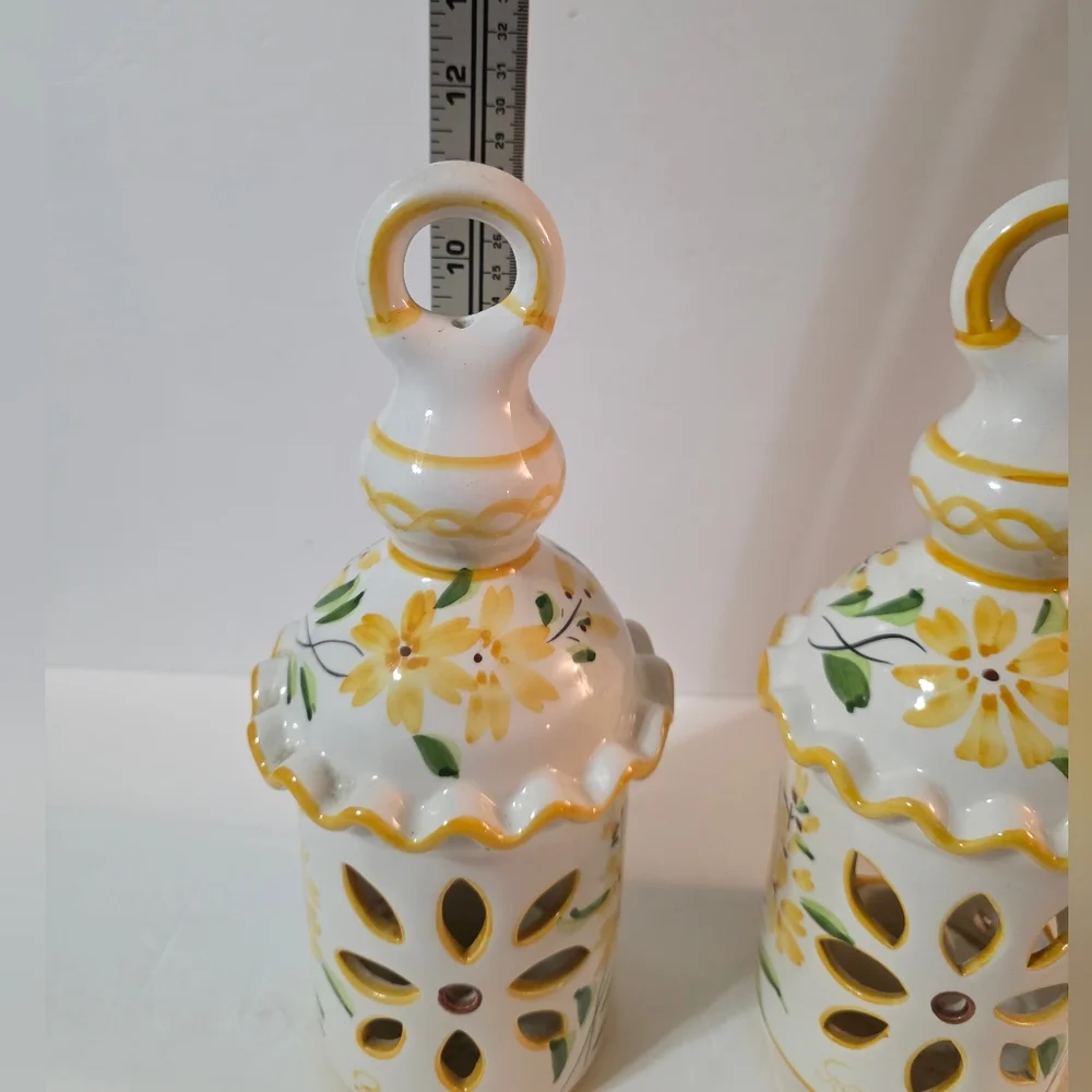 Vtg Art Pottery Candle Lanterns Flower Design